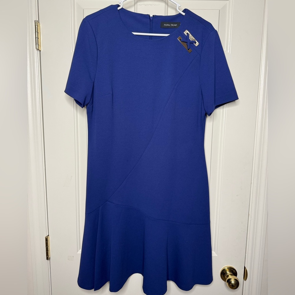 Ivanka Trump Blue Dress with Goldtone Detail, size 12